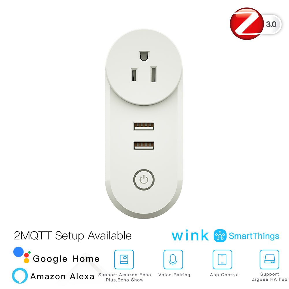 ZigBee3.0 Dual USB Wireless Socket Plug 2MQTT Setup Available