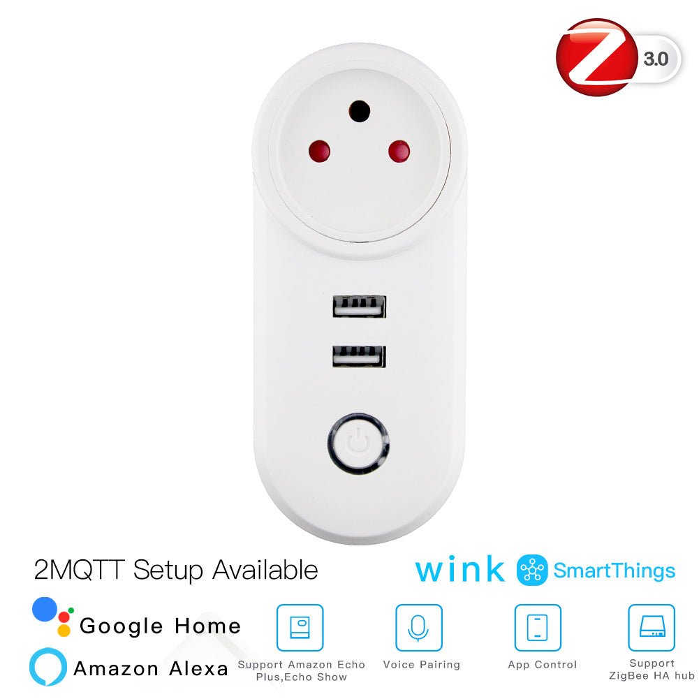 ZigBee3.0 Dual USB Wireless Socket Plug 2MQTT Setup Available