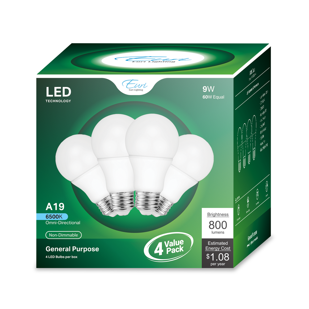 LED A19 Light Bulb With E26 Medium Base - 9W - 800 lumens - 6500K - Lumimuse