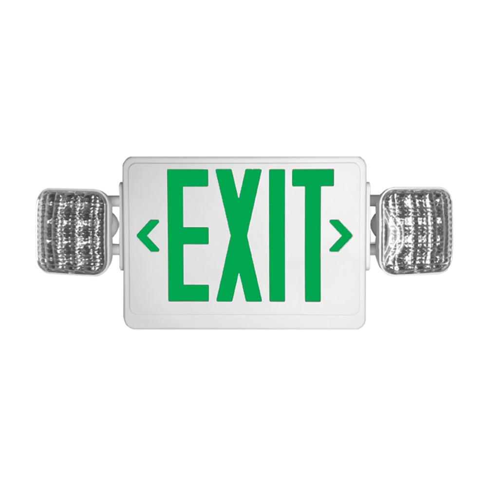 LED Exit Emergency Light Combo Unit - Dual Head With Green Letters - 3.7W - Lumimuse