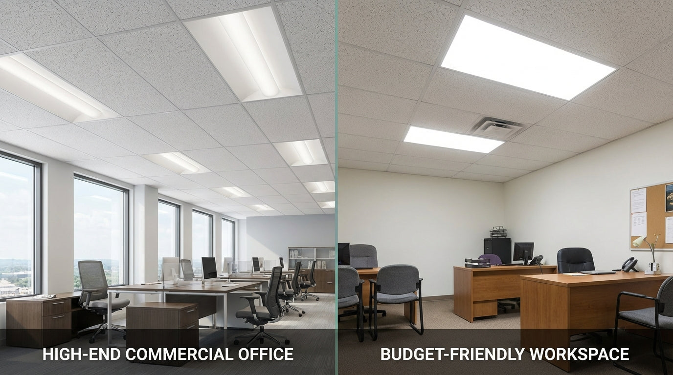 Flat Panel LED Lights: Lithonia vs. Amazon Basics for Offices