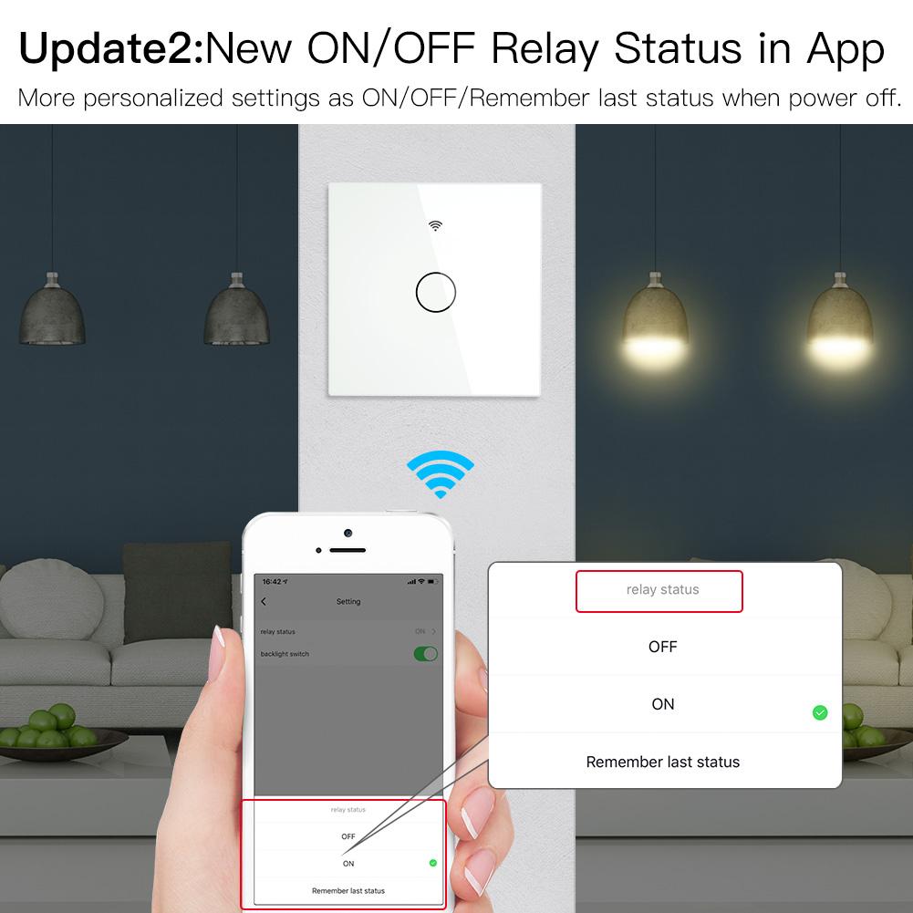 WiFi RF433 Smart Touch Light Switch 1/2/3/4 Gang 2 Way Multi-Control Neutral Wire Required EU (A Pack of 5 Boxes)