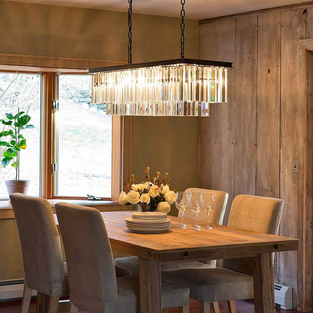 Vintage Clear Crystal Rectangular Chandelier - Dining Room | LumiMuse