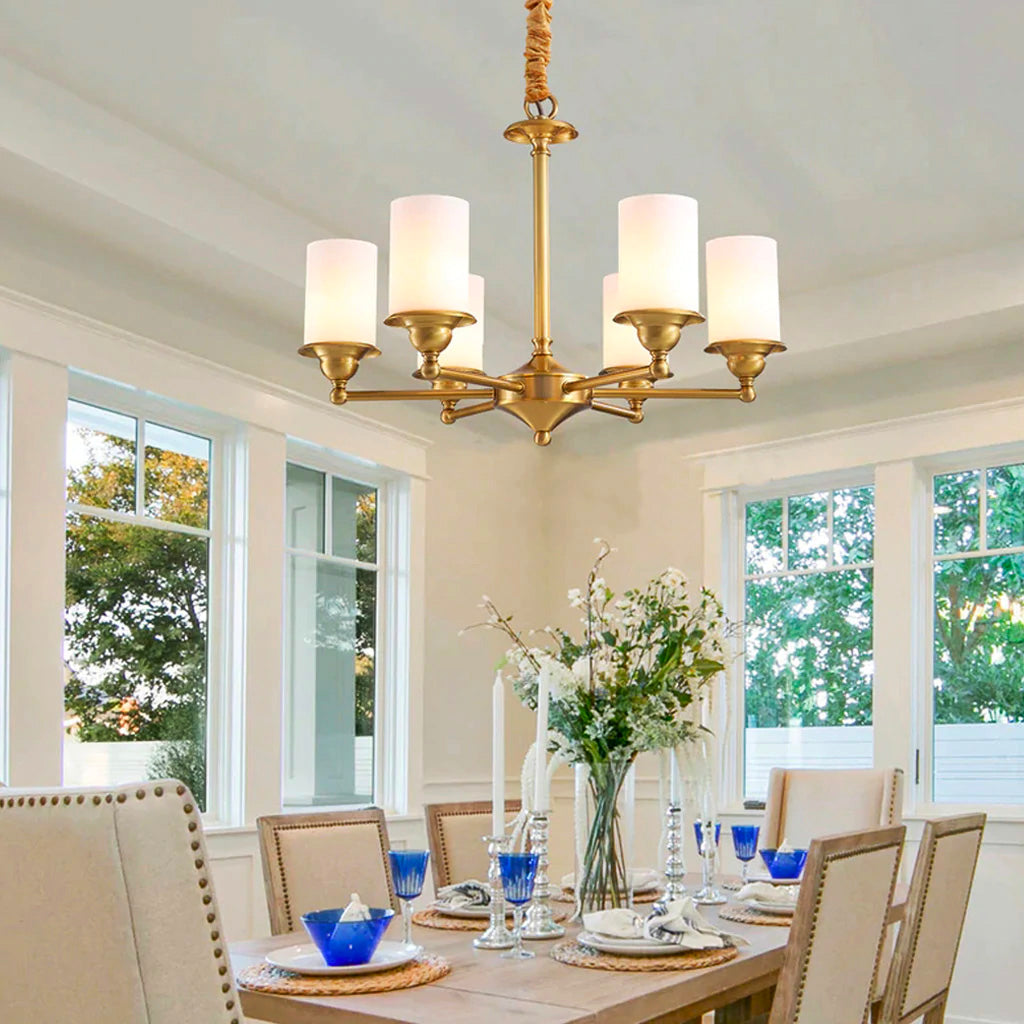 Rustic Vintage Pendant Light with Brass Body White Glass Lampshade | LumiMuse