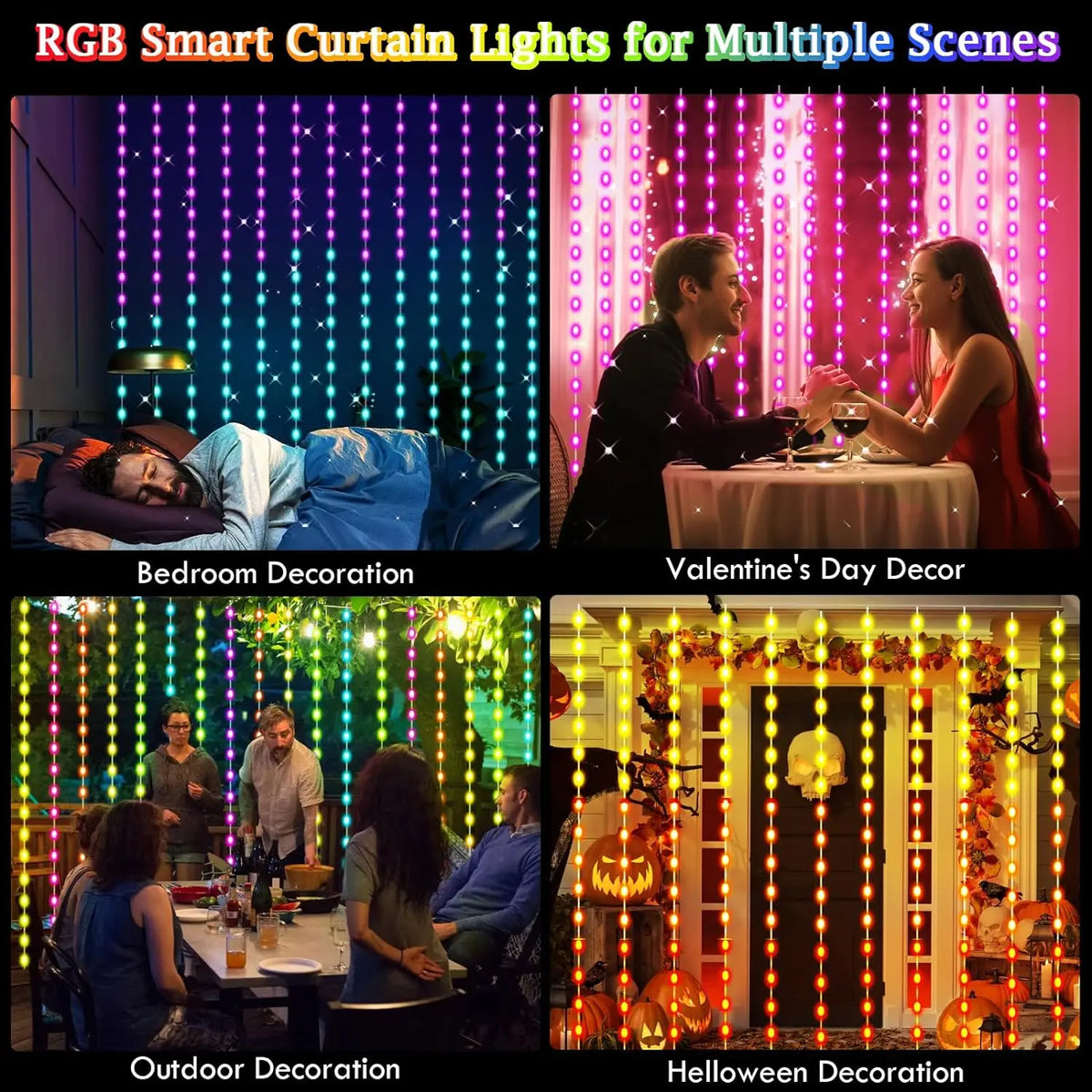 Smart LED Curtain Lights 3×3m — App, Music Sync, USB