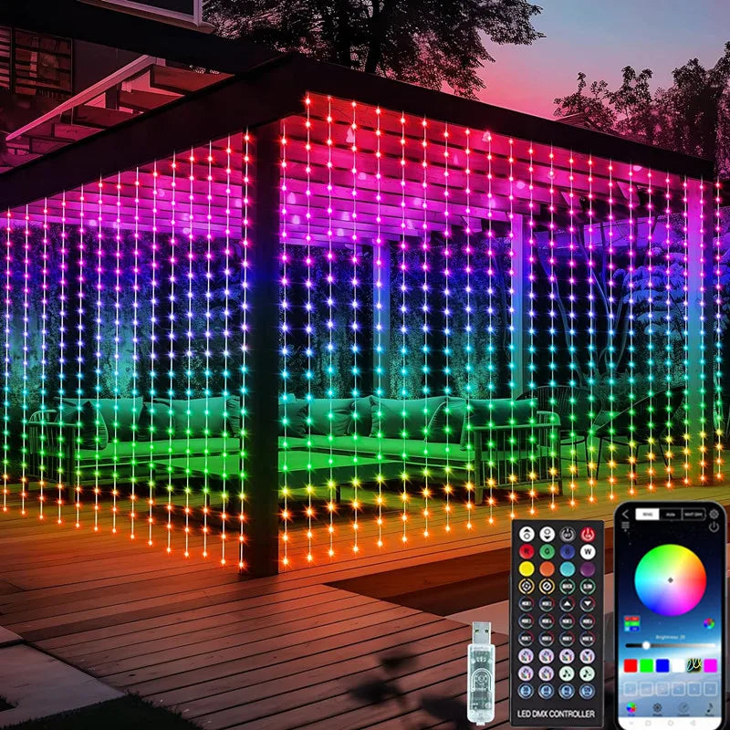 Smart LED Curtain Lights 3×3m — App, Music Sync, USB