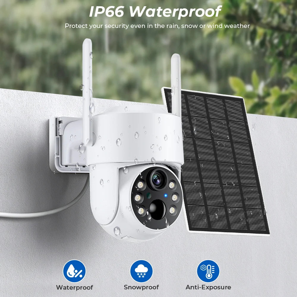 Solar WiFi Security Camera — Pan & Tilt, 4MP, No Wiring