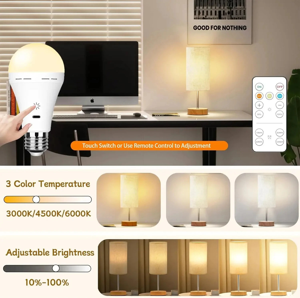 Rechargeable Colour Light Bulb with Remote — Cordless