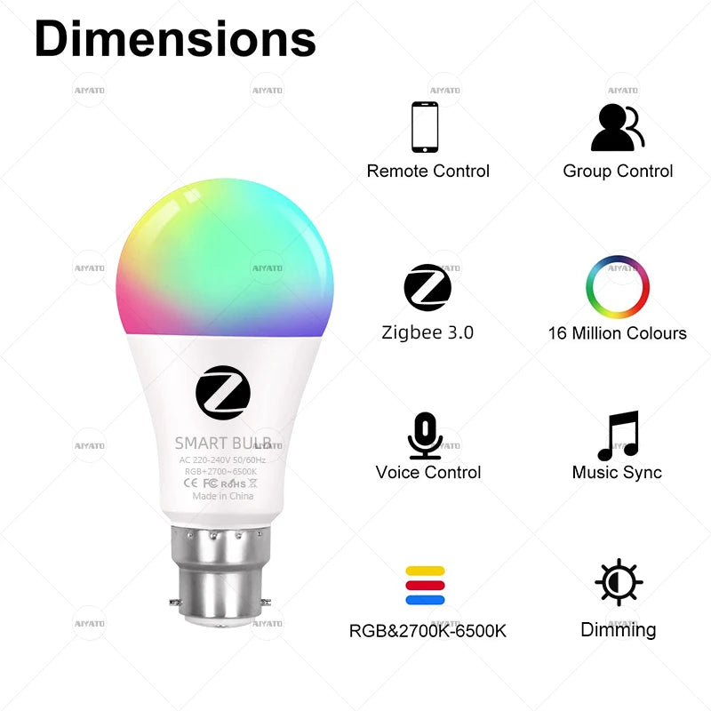 Smart RGB B22 Bayonet Bulbs, 2-Pack — Zigbee