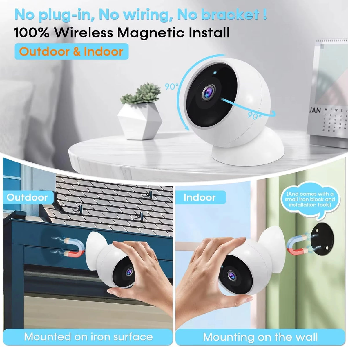 Magnetic Battery Security Camera — 2K 5MP, AI Detection