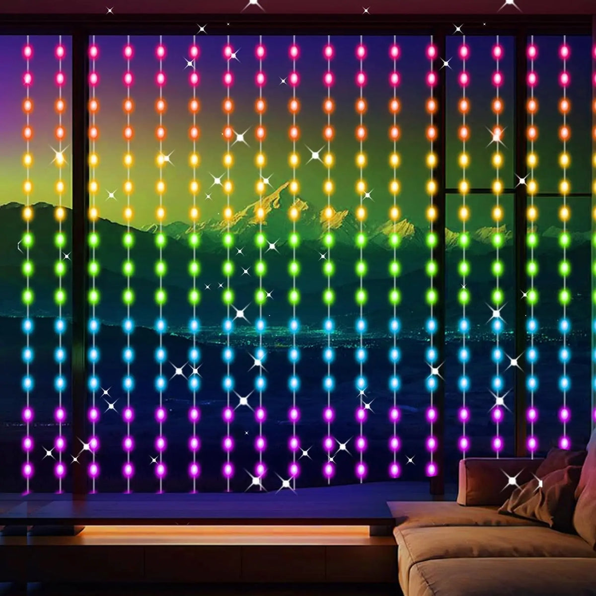 Smart LED Curtain Lights 3×3m — App, Music Sync, USB
