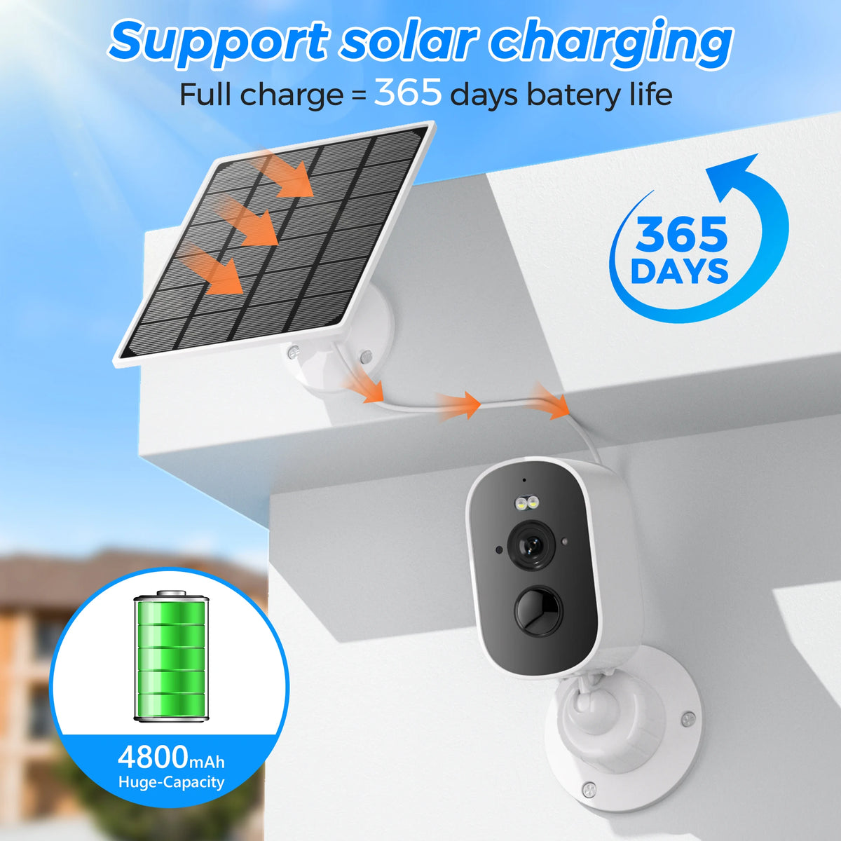 Solar Bullet Security Camera — 1080p WiFi, Motion Alerts