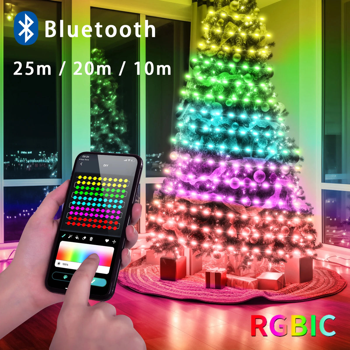 Smart Christmas Tree Fairy Lights — App Control, USB