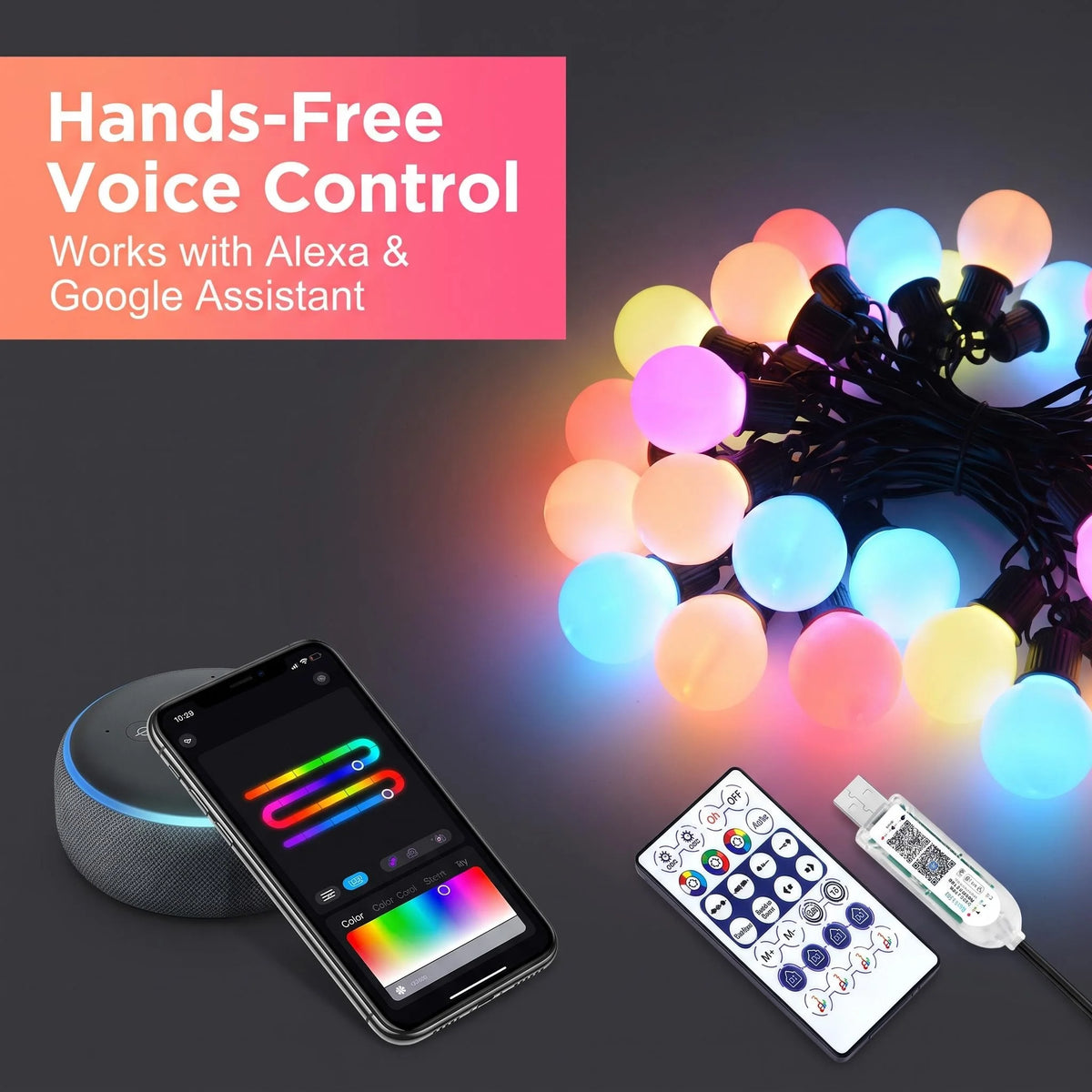 Smart Festoon Bulb String Lights — WiFi & Bluetooth, USB