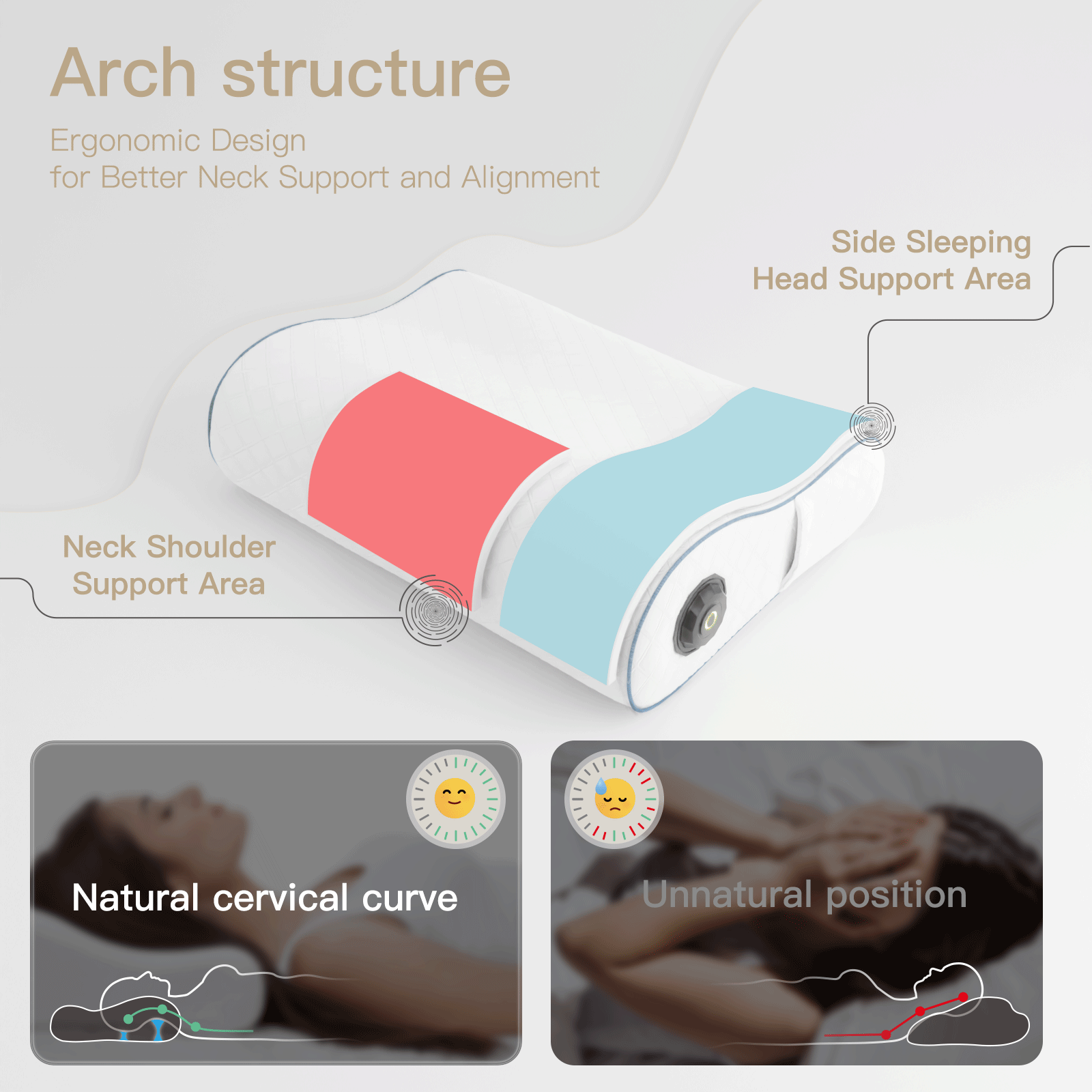 LumiMuse Health Bluetooth Heated Cervical Memory Foam Ergonomic Pillow with Graphene Heating