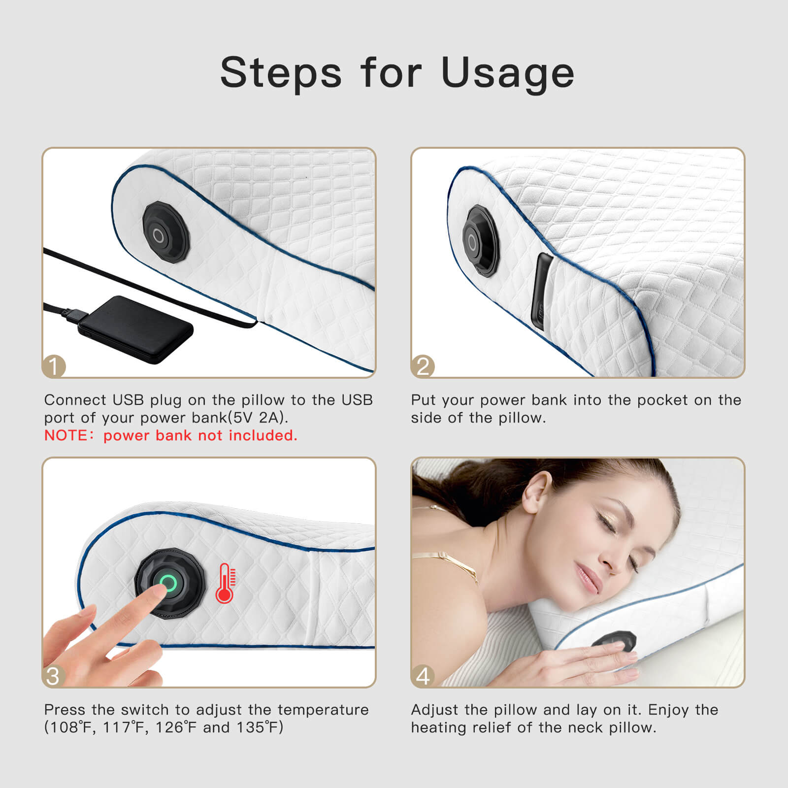 LumiMuse Health Bluetooth Heated Cervical Memory Foam Ergonomic Pillow with Graphene Heating