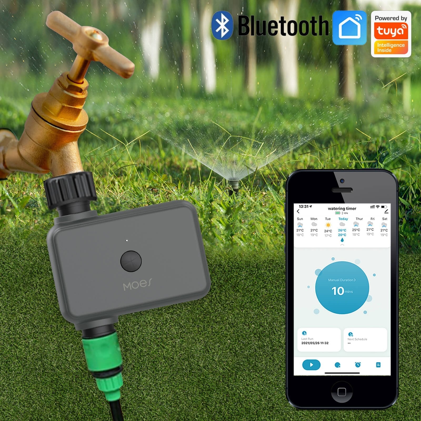 Bluetooth Smart Sprinkler Water Timer with Rain Delay Filter Washer Programmable Irrigation Timer