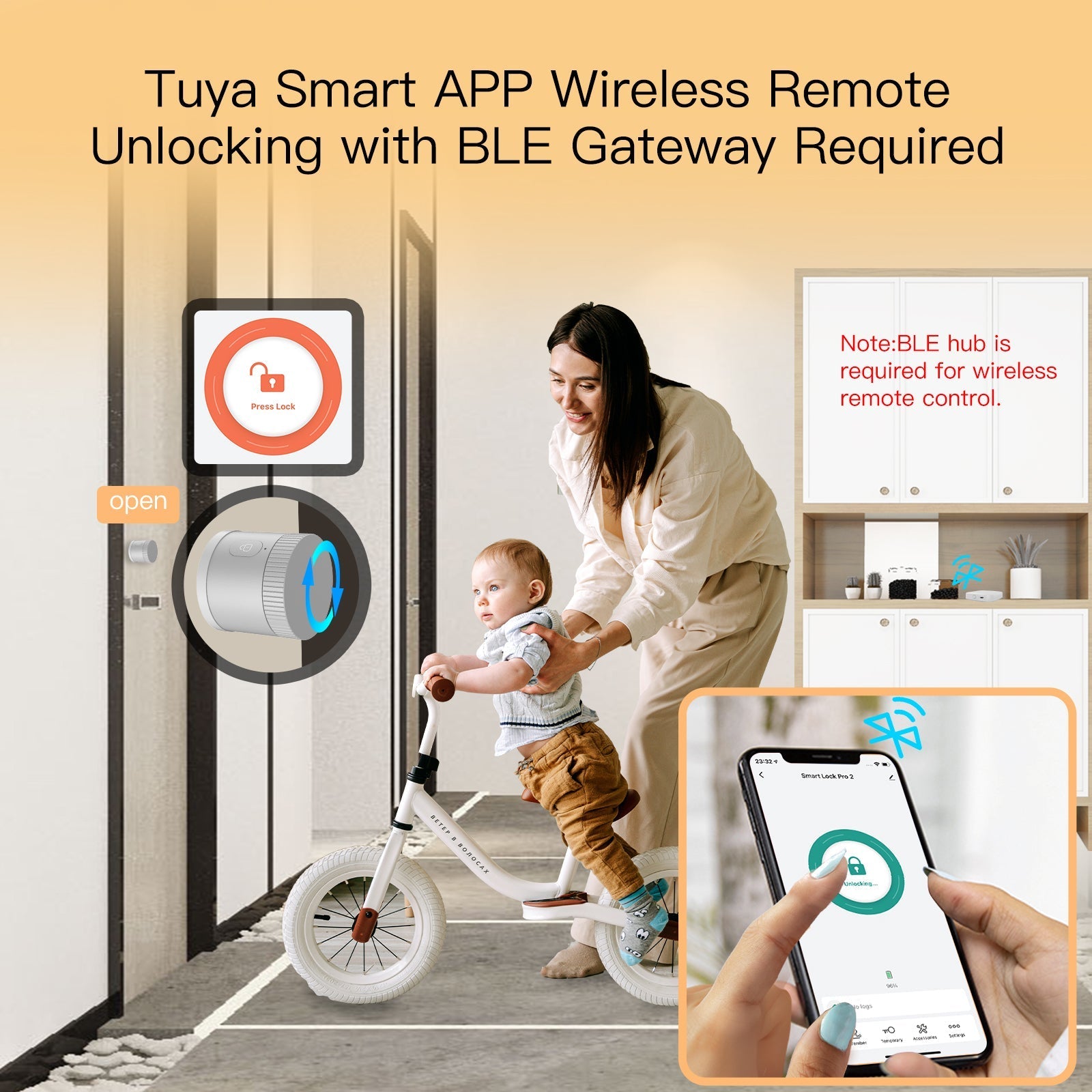 ¡¾EU Version¡¿Bluetooth Smart Door Lock Bank-grade AES128 Bit and TLS Encryption Keypad Bundle Bluetooth Sensor Unlocking Tuya Smart APP Remote Unlocking