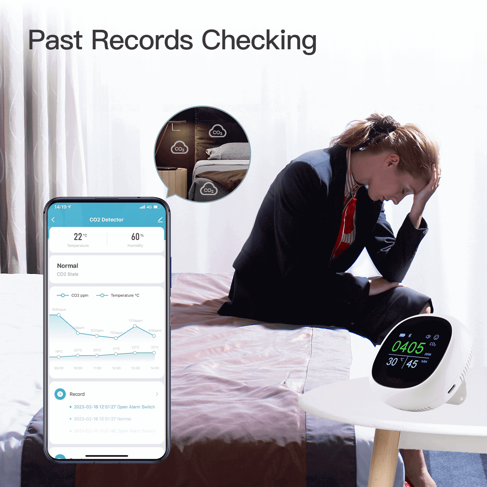 LumiMuse Bluetooth Smart Carbon Dioxide Tester Portable CO2 Temp Humi Air Quality Monitor