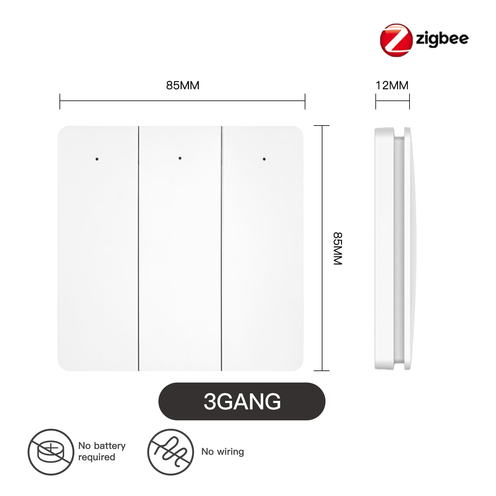 LumiMuse Smart ZigBee Wireless Switch, Self-powered 2/3 Gang Scene Switch Sticker