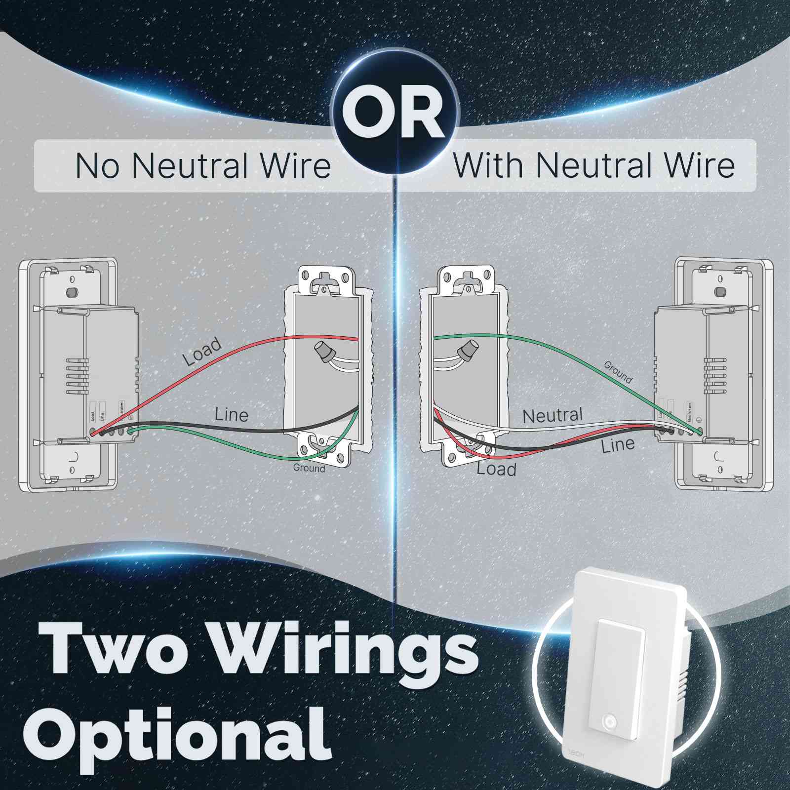LumiMuse Star Ring ZigBee Smart Light Switch Single Pole, No Neutral Required, No Capacitor
