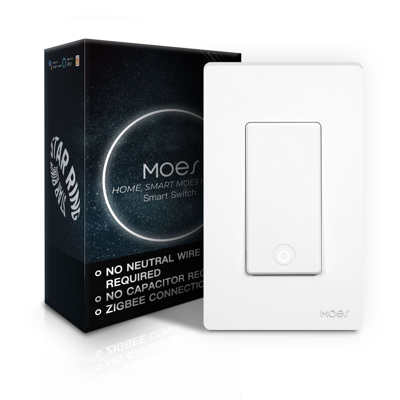 LumiMuse Star Ring ZigBee Smart Light Switch Single Pole, No Neutral Required, No Capacitor 