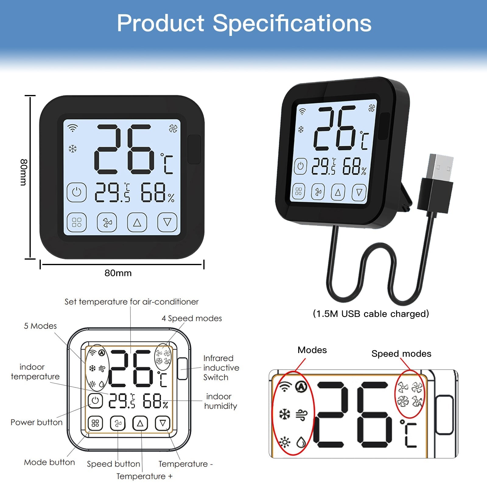 LumiMuse Tuya WiFi Smart IR Thermostat AC Remote Controller Temperature and Humidity Sensor