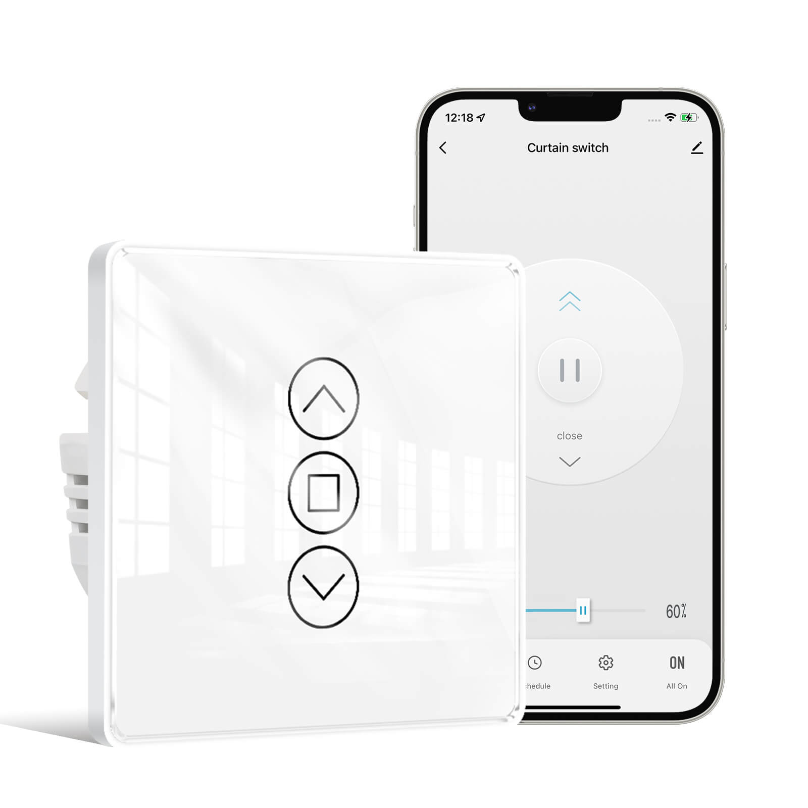 LumiMuse WiFi Curtain Switch RF433 Smart 2.5D Arc Glass Touch Panel for Roller Blinds Shutters