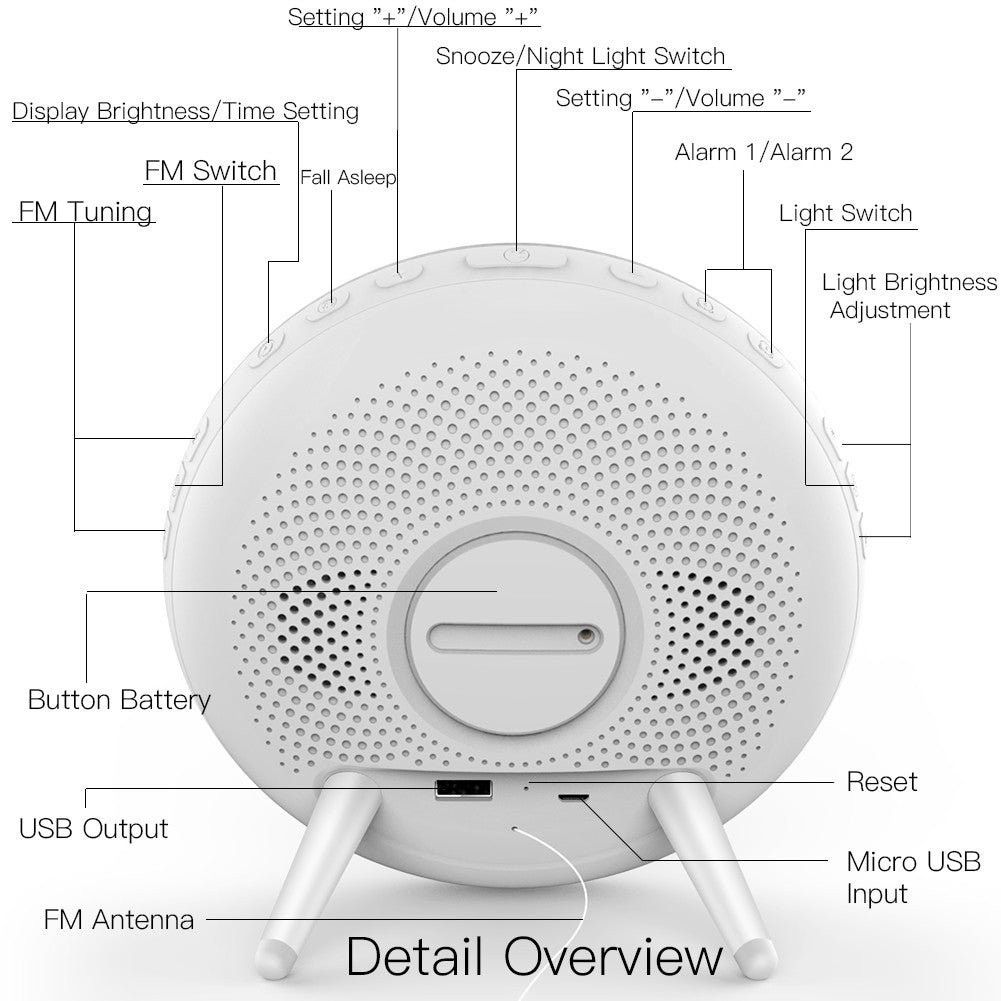 LumiMuse WiFi Smart Clock Wake Up 7 Colors Light Natural Sound Clock With FM Radio