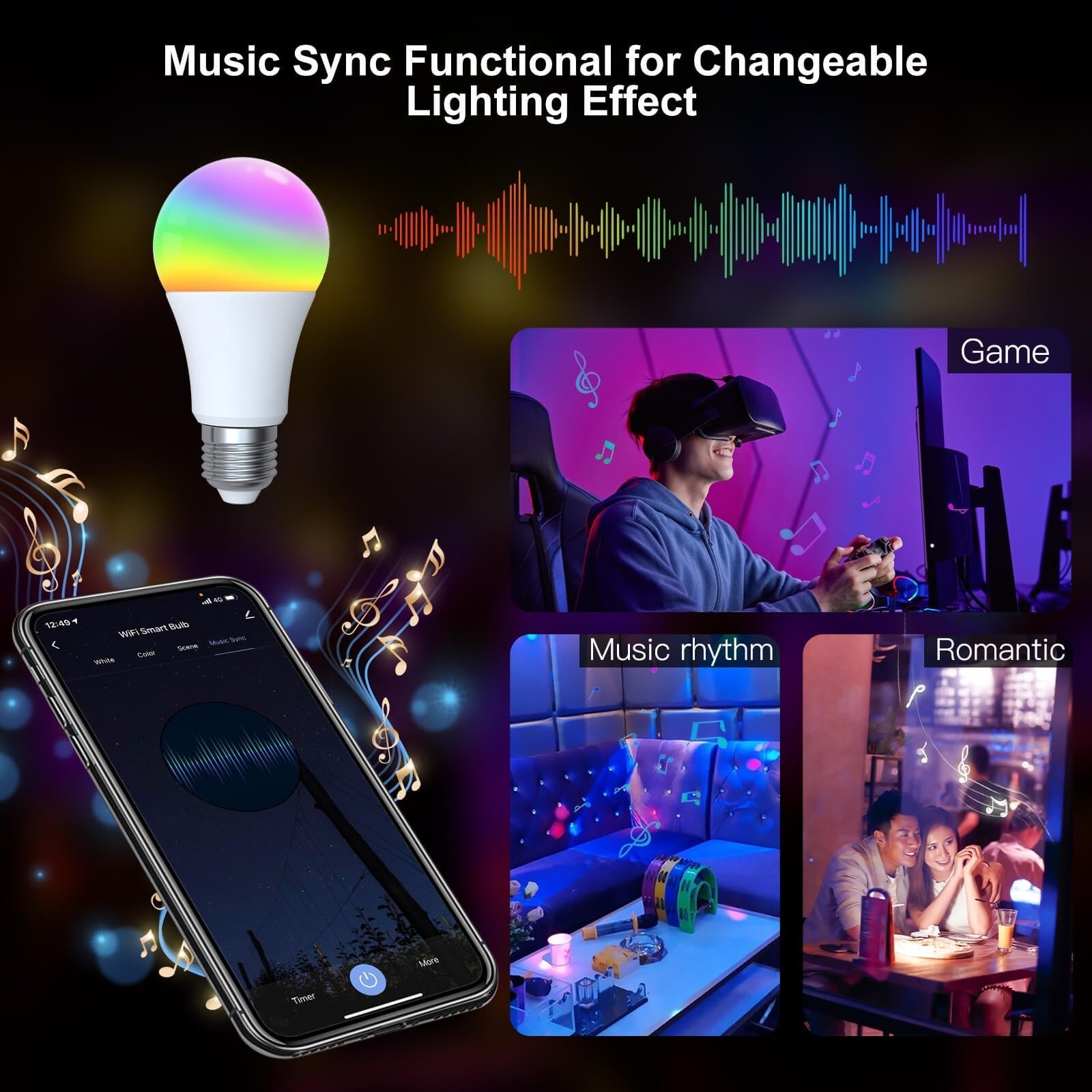 LumiMuse WiFi Smart LED Light Bulb Dimmable Lamp 14W RGB E27 Color Changeable 2700K-6500K