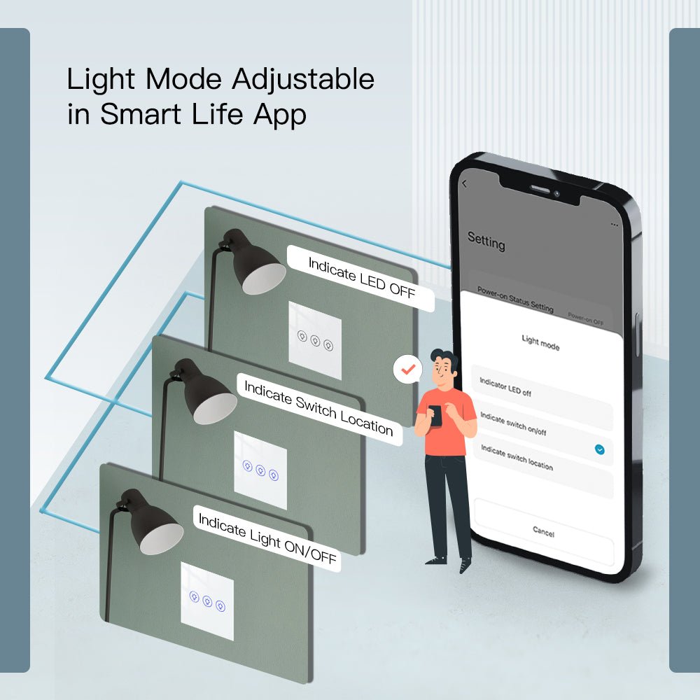 LumiMuse WiFi Smart Light Dimmer Touch Panel Switch 1/2/3 Gang EU Version - A Pack of 5 Boxes