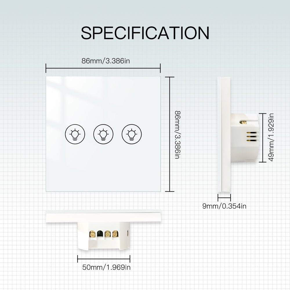 LumiMuse WiFi Smart Light Dimmer Touch Panel Switch 1/2/3 Gang EU Version - A Pack of 5 Boxes