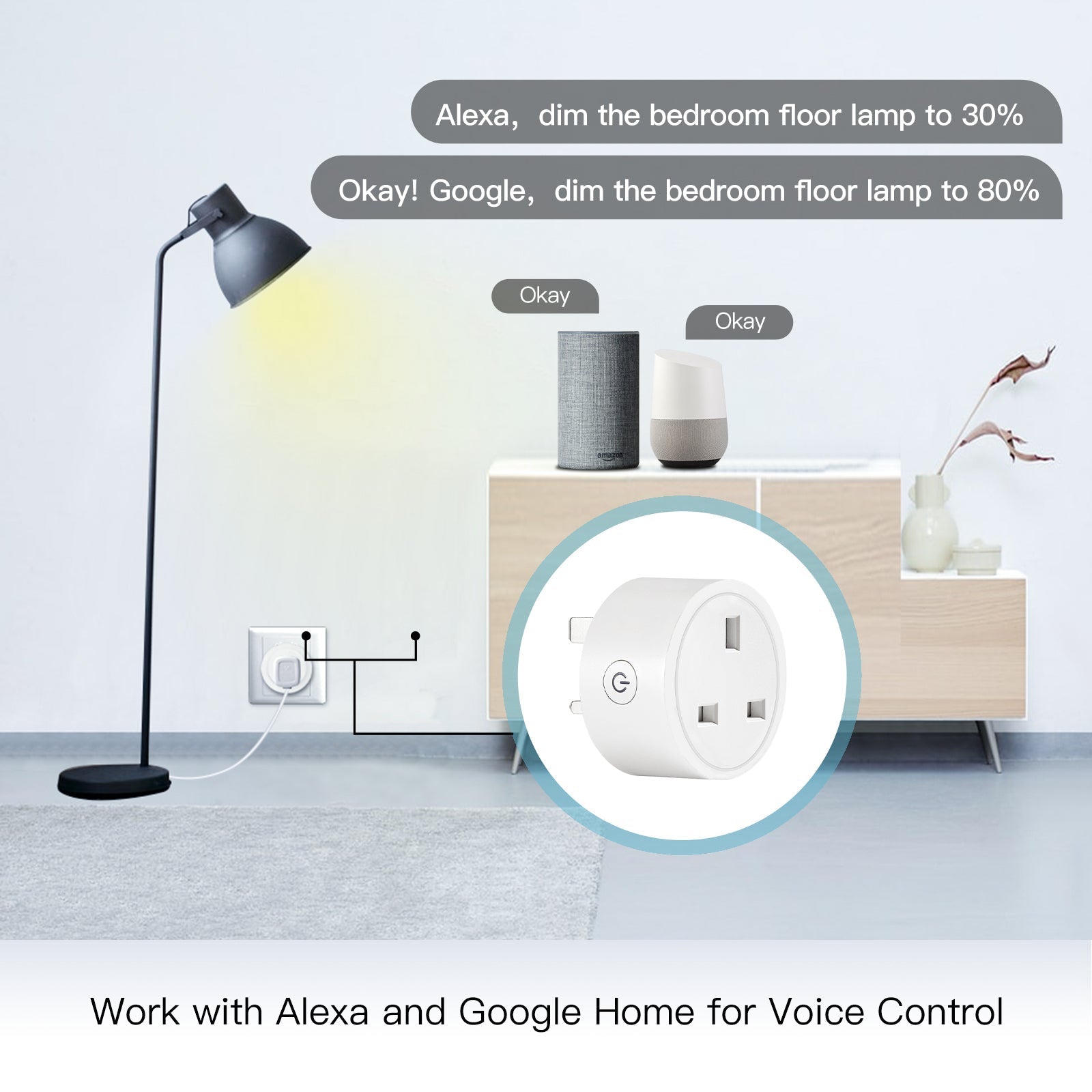 LumiMuse WiFi Smart Power Dimmer Plug Brightness Adjust Timer Socket UK Standard