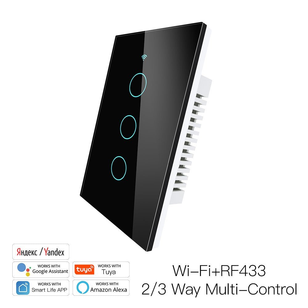 RF433 WIFI Smart Wall Touch Light Switch Glass Panel, 3 Way Multi-Control Neutral Wire Required US Standard