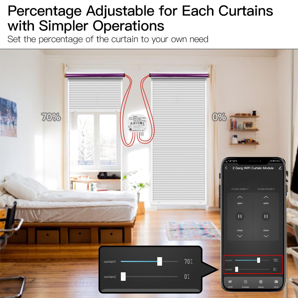 LumiMuse WiFi Smart 2 Gang Double Curtain Blind Switch Module for Roller Shutter Electric Motor