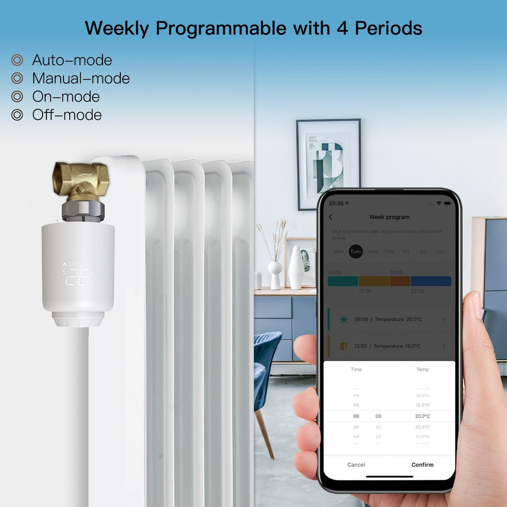 WiFi Smart Thermostatic Radiator Valve Anti-scale Mode Rotatable Screen ...
