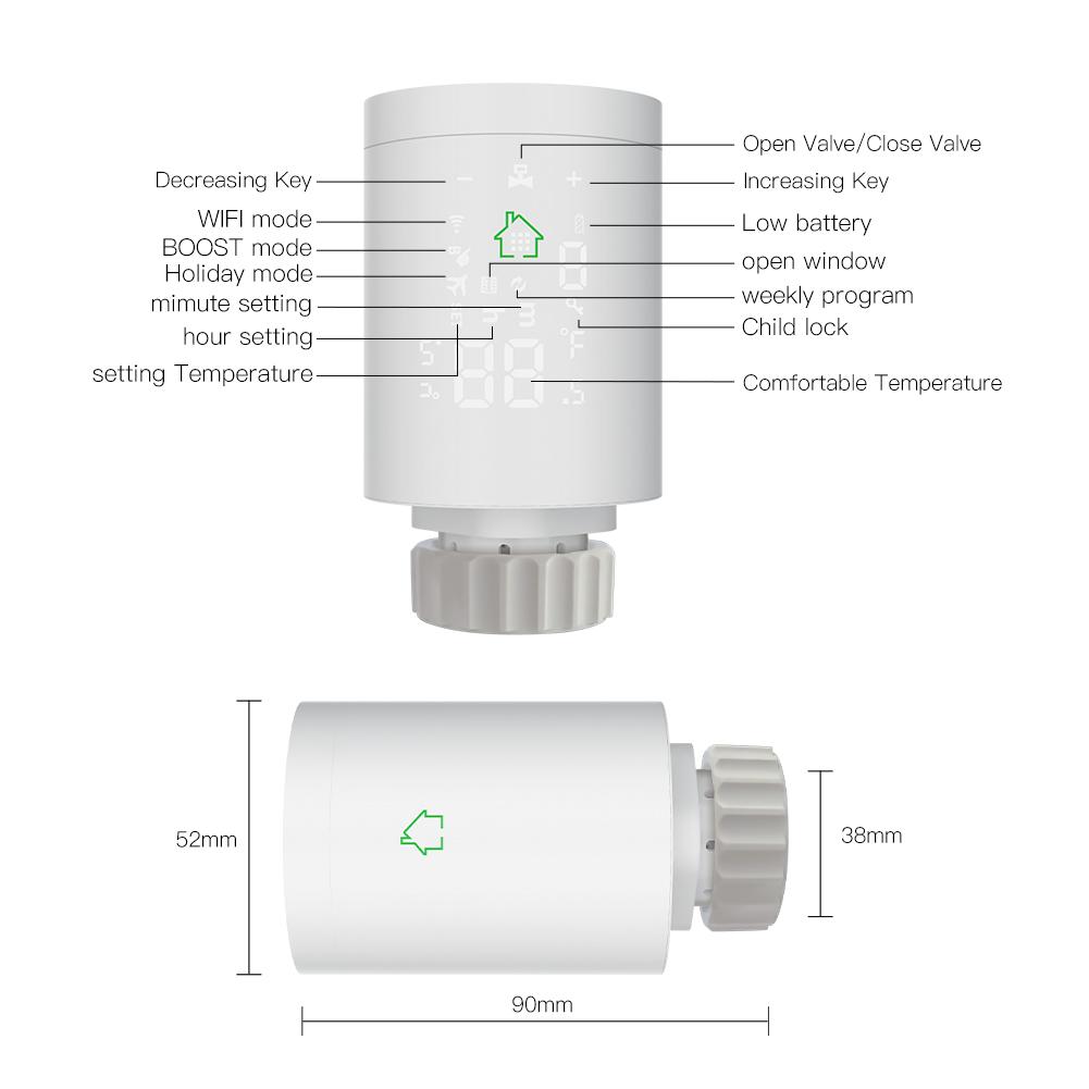 LumiMuse Smart Thermostatic Radiator Valve ZigBee LCD Curved Screen Heating Battery Powered TRV TS0601