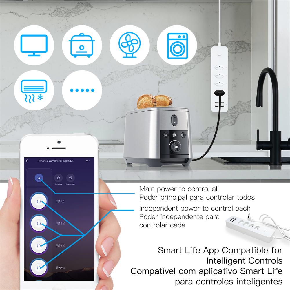 WiFi Smart Power Strip Surge Protector 4 Plug Outlets Electric Socket with USB/Type C [Brazil Version]
