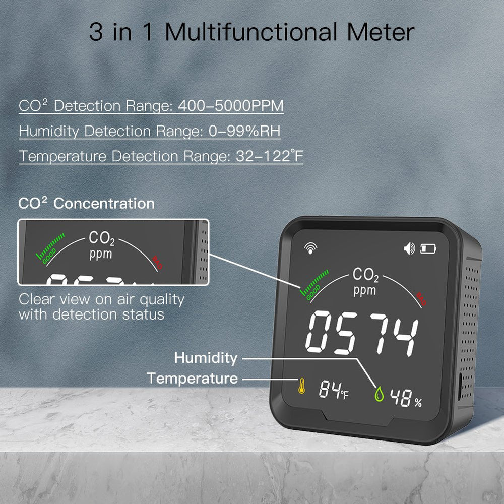 WiFi Smart 3 In 1 Carbon Dioxide Air Quality Monitor Detector ...