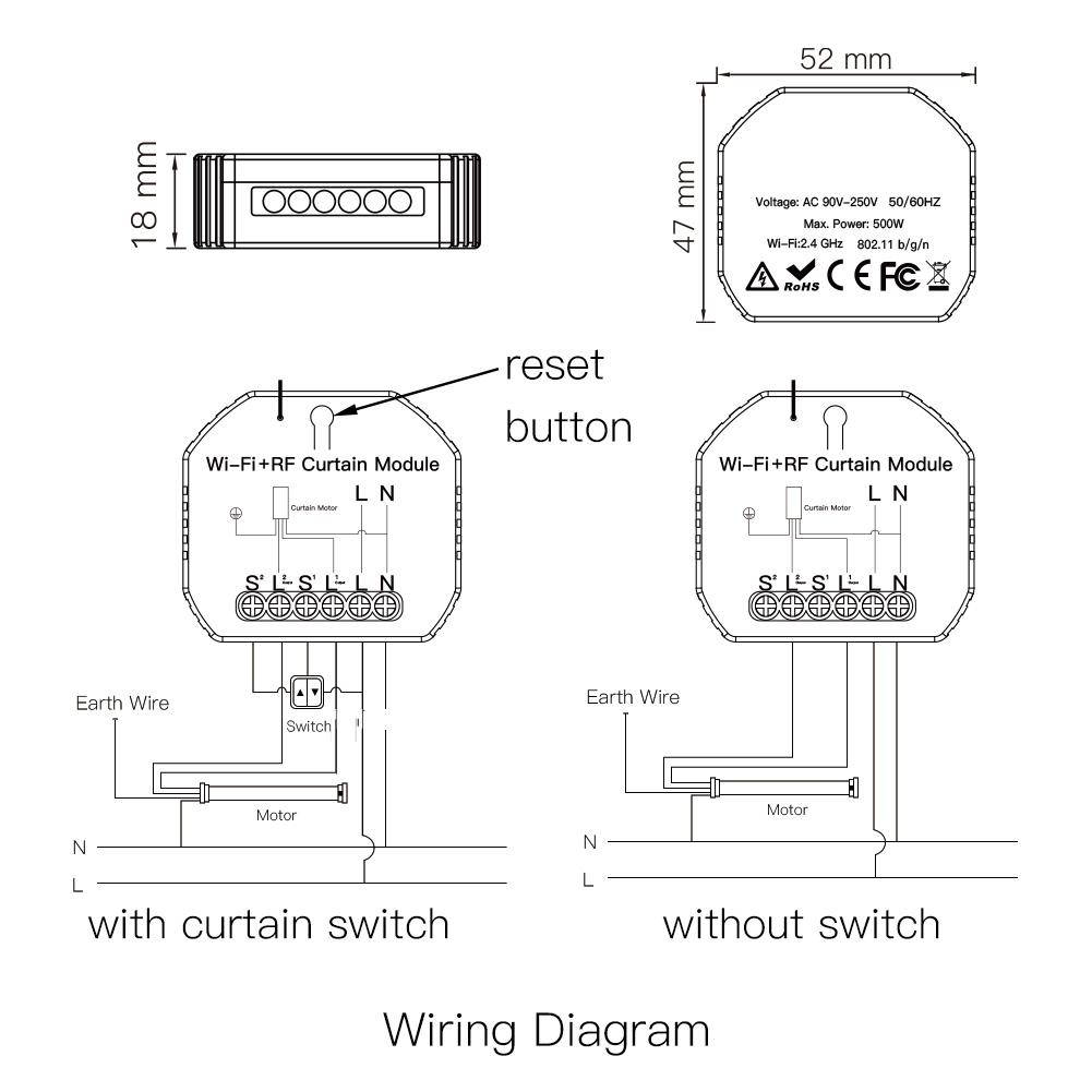 WiFi DIY RF433 Smart Curtain Switch Module for Electric Motorized Roller Blinds Shutter Motor