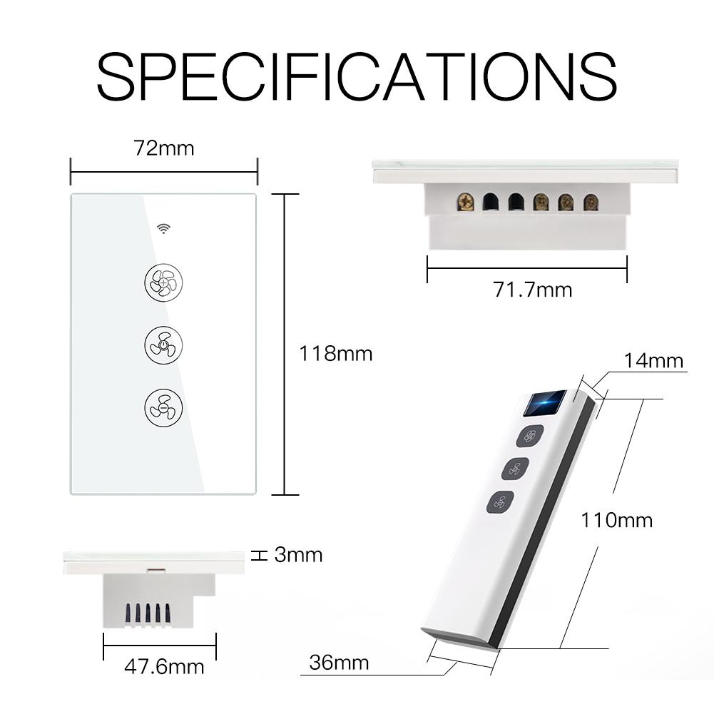 WiFi RF433 Smart Ceiling Fan Touch Switch Single Pole Neutral Wire Required US