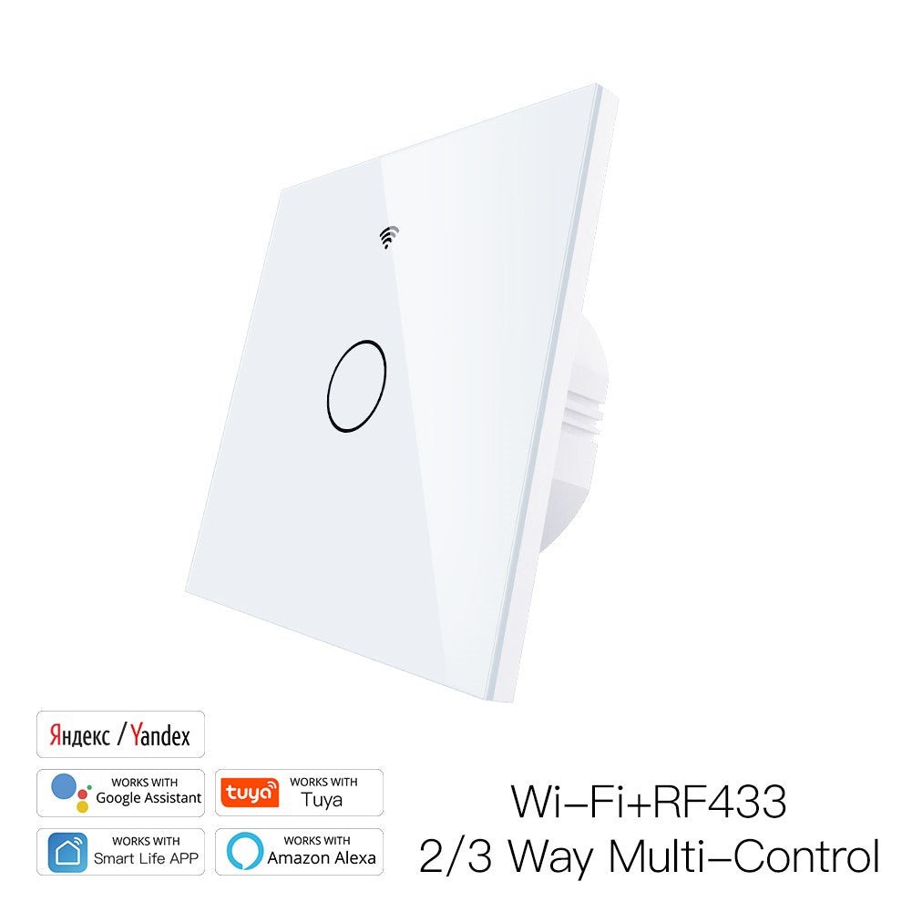 WiFi RF433 Smart Touch Light Switch 1/2/3/4 Gang 2 Way Multi-Control Neutral Wire Required EU (A Pack of 5 Boxes)