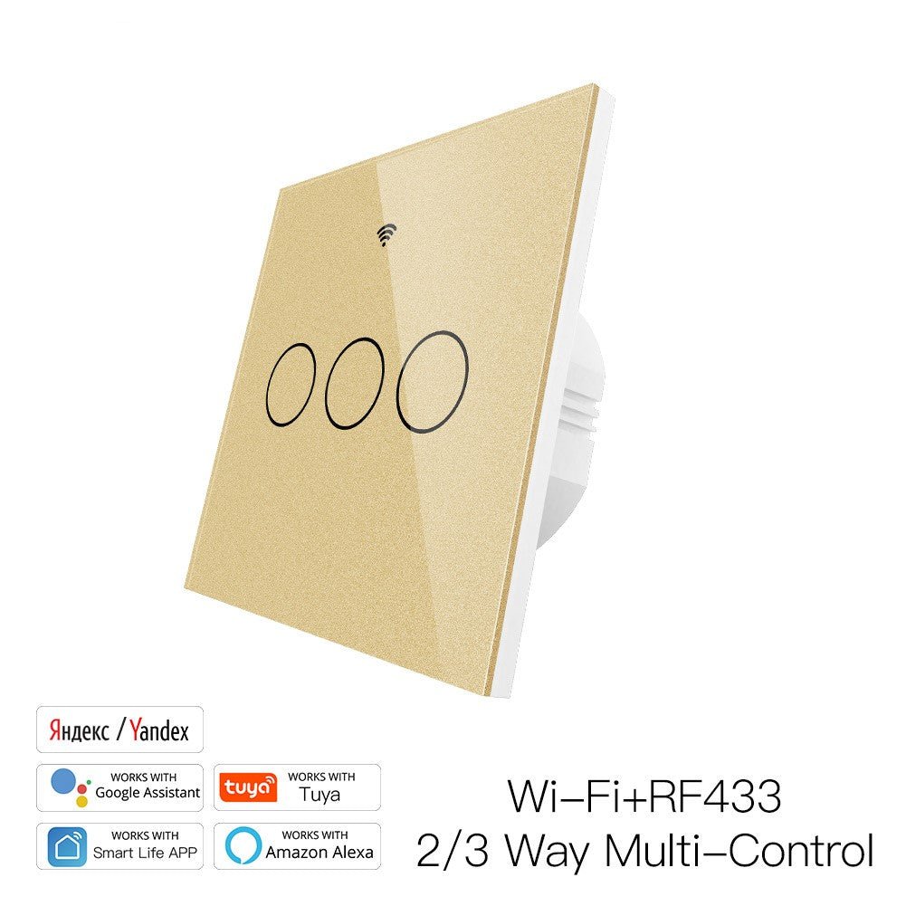 WiFi RF433 Smart Touch Light Switch 1/2/3/4 Gang 2 Way Multi-Control Neutral Wire Required EU (A Pack of 5 Boxes)