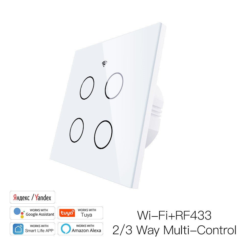 WiFi RF433 Smart Touch Light Switch 1/2/3/4 Gang 2 Way Multi-Control Neutral Wire Required EU (A Pack of 5 Boxes)