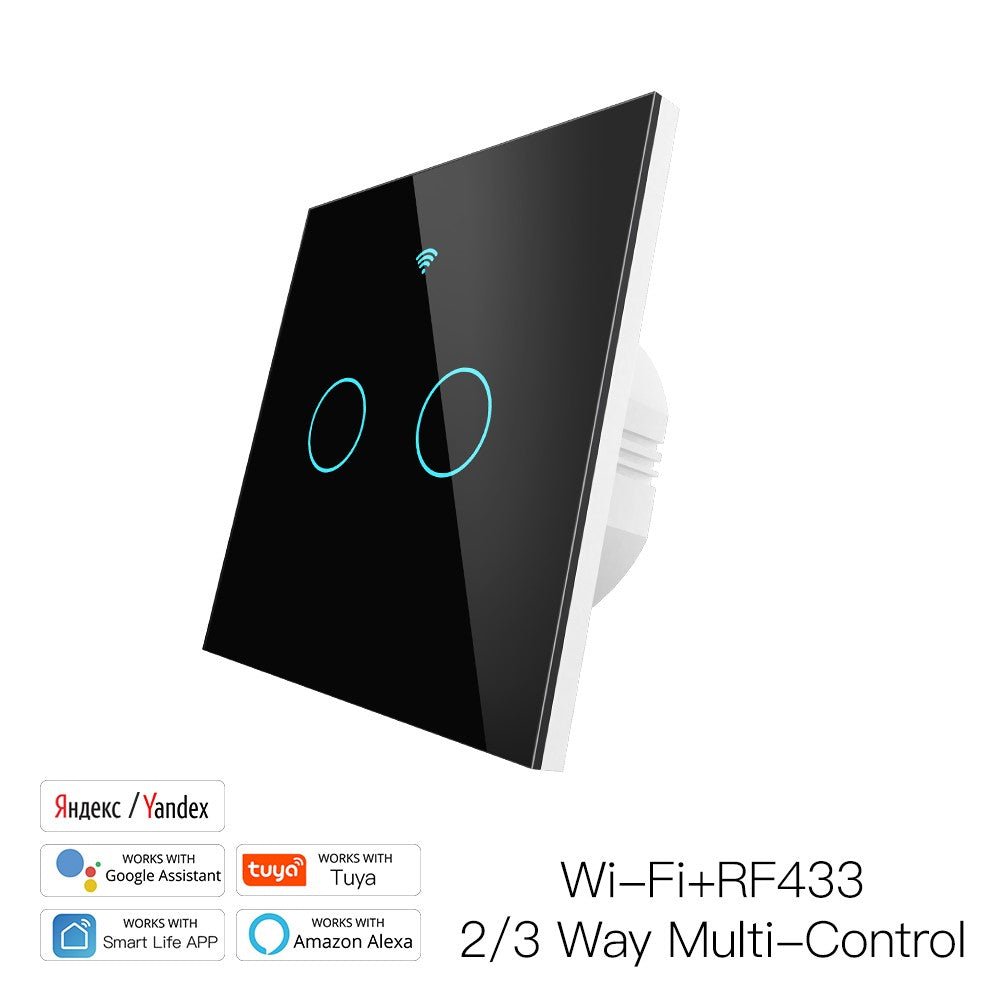 WiFi RF433 Smart Touch Light Switch 1/2/3/4 Gang 2 Way Multi-Control Neutral Wire Required EU (A Pack of 5 Boxes)