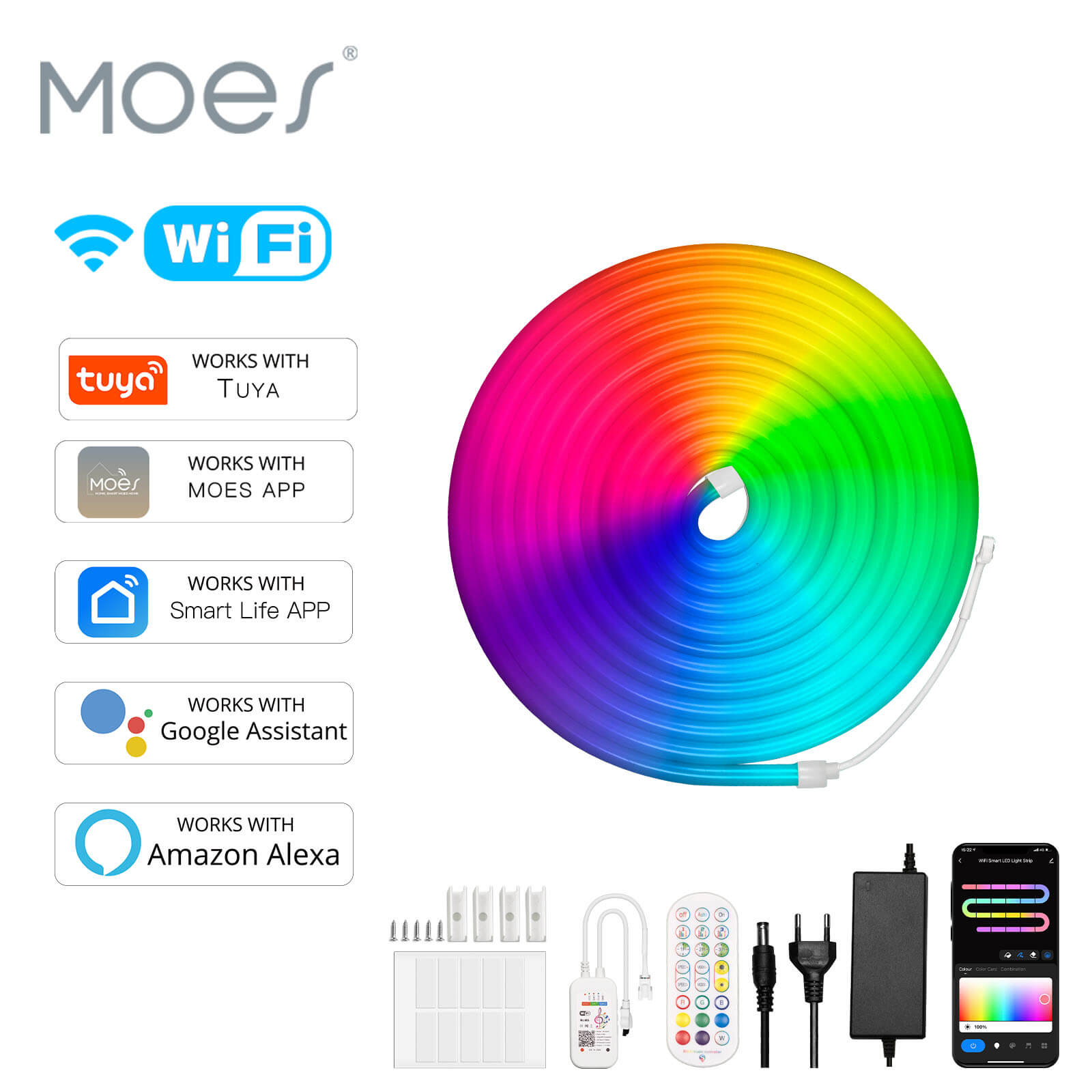 Wifi Smart LED Neon Light Strip RGB Color Led Tape Lamp for TV Backlight, Home Party Decor