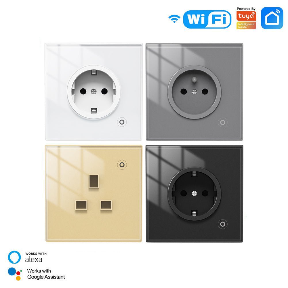 WiFi Smart Wall Socket Glass Panel Outlet Power Monitor Touch Plug ...