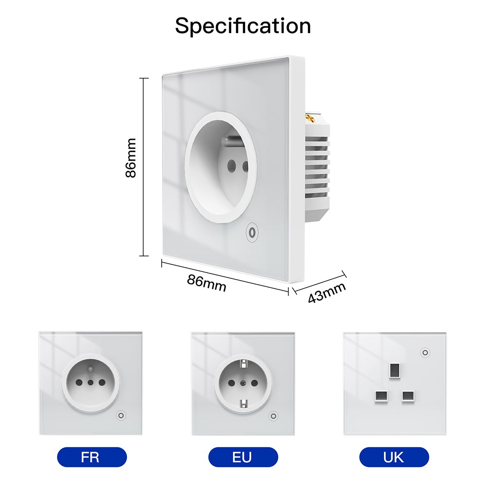 WiFi Smart Wall Socket Glass Panel Outlet Power Monitor Touch Plug ...