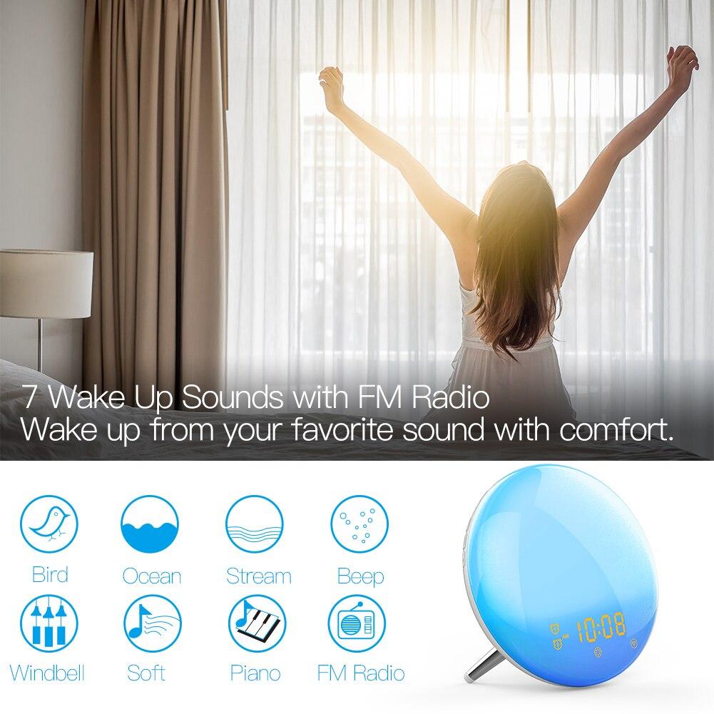 LumiMuse WiFi Smart Clock Wake Up 7 Colors Light Natural Sound Clock With FM Radio