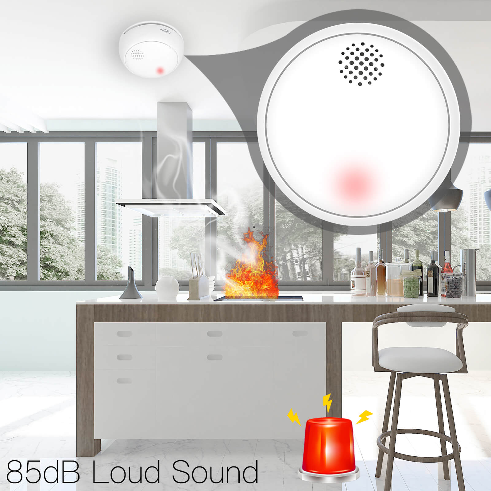 ZigBee Wireless Smart Smoke Detector Fire 85dB Sound Alarm Siren Sensor